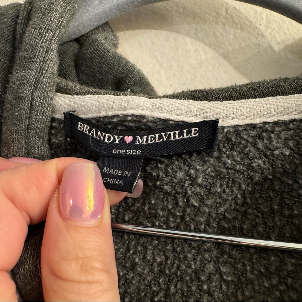 Brandy Melville Green Heathered Zip Up Hoodie Sweatshirt One Size - Picture 2 of 3